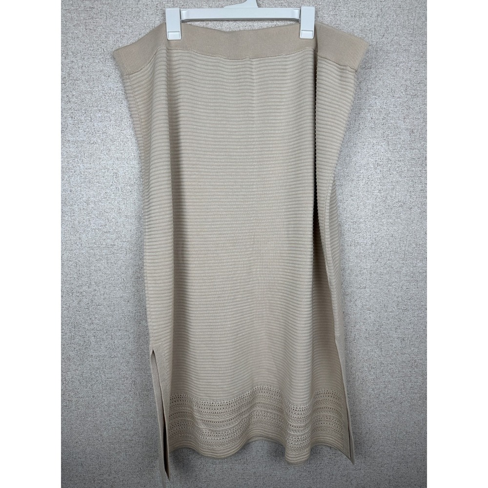 Lands End Tan 100%Cotton Knit Maxi Skirt 3X 24W 26W Pull On Side Slits Pointelle